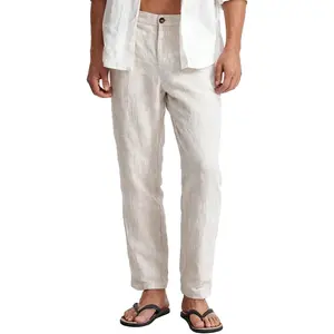 100% Linen Pants Lightweight Casual Trousers with Pockets