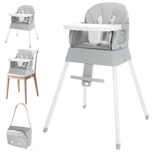 PAWTONG 4-in-1 Baby High Chair Convertible Highchair for Babies and Toddlers Portable Foldable Design Booster Seat for Kitchen Dining & Outdoor Use Easy to Clean Storage Grey