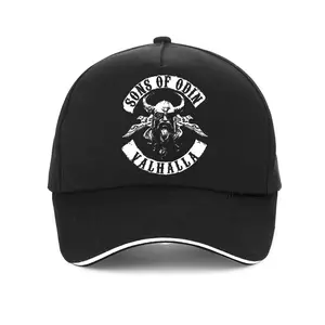 S&T Odin Sons of Valhalla Baseball Cap - Black Snapback Hat, Viking Skull Design, Adjustable Fit, 100% Polyester, Lightweight and Breathable Men's Streetwear Hip-Hop Style, Suitable for Daily Wear and Outdoor Activities Hat|Structured Cap|Breathable