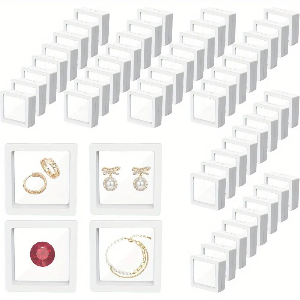 64 Pcs Floating Frame 3D Transparent Plastic Display Stand with Clear PE Film for Coin Jewelry Medallion Shells Small Collectibles Display Case Decor Photo