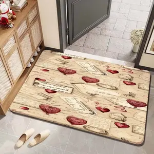 Vintage Love Letter Heart Mat, Thick Non-Slip Entrance Rug, Heart Print Hallway Decor, Suitable for Living Room, Bedroom, Entryway, Study