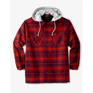 Removable Hooded Shirt Jacket Menswear - Fleece-Lined, Classic Button-Down Front, Available in Flannel or Denim, Machine Washable, Casual Style