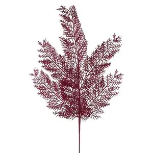 29" Glitter Fern Spray – Burgundy
