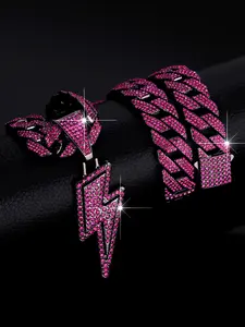 Hip Hop Colorful Lightning Pendant, Cool Iced Out Blingbling Chain Necklace, Street Rapper Jewelry, Ideal Gift for Friends, Charms Necklace