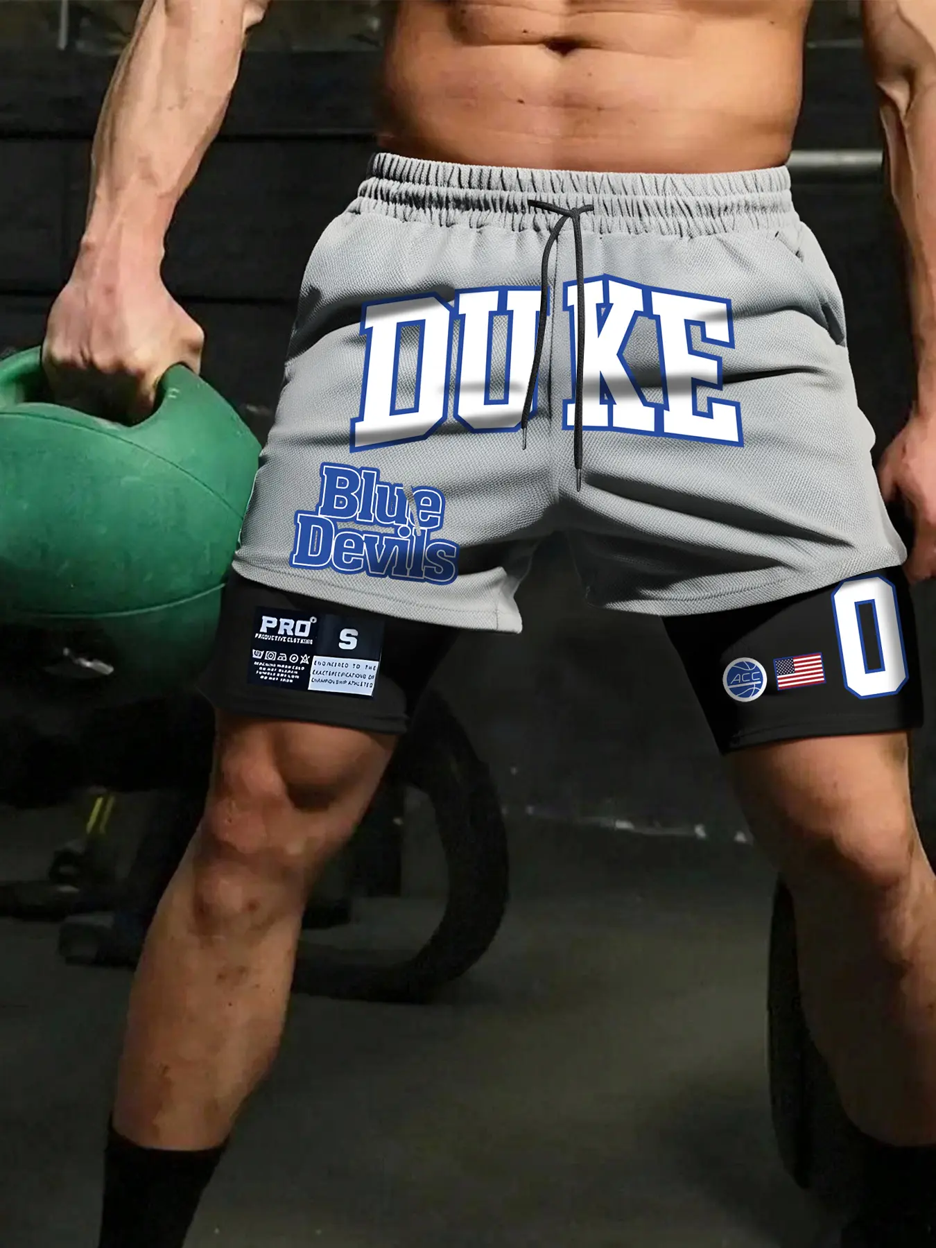 Men's Regular Fit Duke Letter Print 2-in-1 Athletic Shorts, Casual Comfy Breathable Lightweight Workout Shorts for Daily Outdoor Wear, Men's Bottoms for Summer