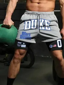 Men's Regular Fit Duke Letter Print 2-in-1 Athletic Shorts, Casual Comfy Breathable Lightweight Workout Shorts for Daily Outdoor Wear, Men's Bottoms for Summer