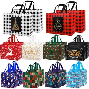 20 count Christmas  Tote Bags, Xmas  Non-Woven Bag  Large Medium Small Xmas Shopping Wrapping Bags for Christmas Holiday Party Favors Supplies