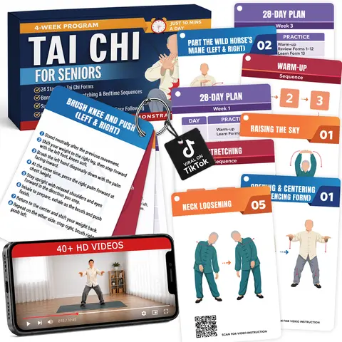 Tai Chi for Seniors Over 60 — Safe & Easy 10-Minute Seated Flows with 46+ Illustrated Exercise Cards, Video Tutorials & 28-Day Plan to Stay Active and Feel Confident