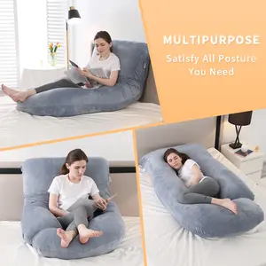 BabyBond U Shaped Pregnancy Pillow for Sleeping, 53in Full Body Maternity Pillow with Plush Dense Fill & Removable Velvet Cover, Support for Belly, Back & Hips for Women, Ideal Christmas Gift