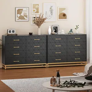 Modern Black 8-Drawer Dresser & Chest of Drawers – Versatile Wooden Storage Solution with Metal Handles, Stylish Colors, and Gold Accents for Bedroom, Living Room, Hallway