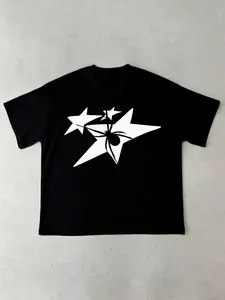 Spider Star Graphic Oversized Fitted T-Shirt - TikTokShopBlackFriday Deals FallFashion, Trendy Streetwear Top, Bold Contrast Print, Stylish Casual Outfit, Versatile Daily Wear Essential, Viral TikTokShopFallDealsForYou Pick, Clothes