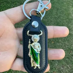 Religious Keychains Saint Jude & Virgen de Guadalupe Assorted Colors Leather Key Ring with Metal Charm Stainless Steel for Believers