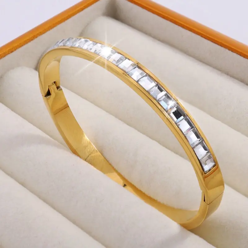 Women's Stainless Steel Gold-Plated Rhinestone Bracelet
