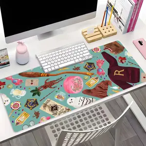 Magic Elements Mouse Pad - Flying Broomstick Messenger Owls Wizard Themed Magical Atmosphere Non-Slip Large Desk Mat for Office & Gaming Desktop Decor