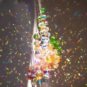 Crystal Sunflower Rainbow Maker - Glass Window Garden Decoration, Outdoor Wedding and Music Theme Light Catcher, Courtyard Hanging Decoration