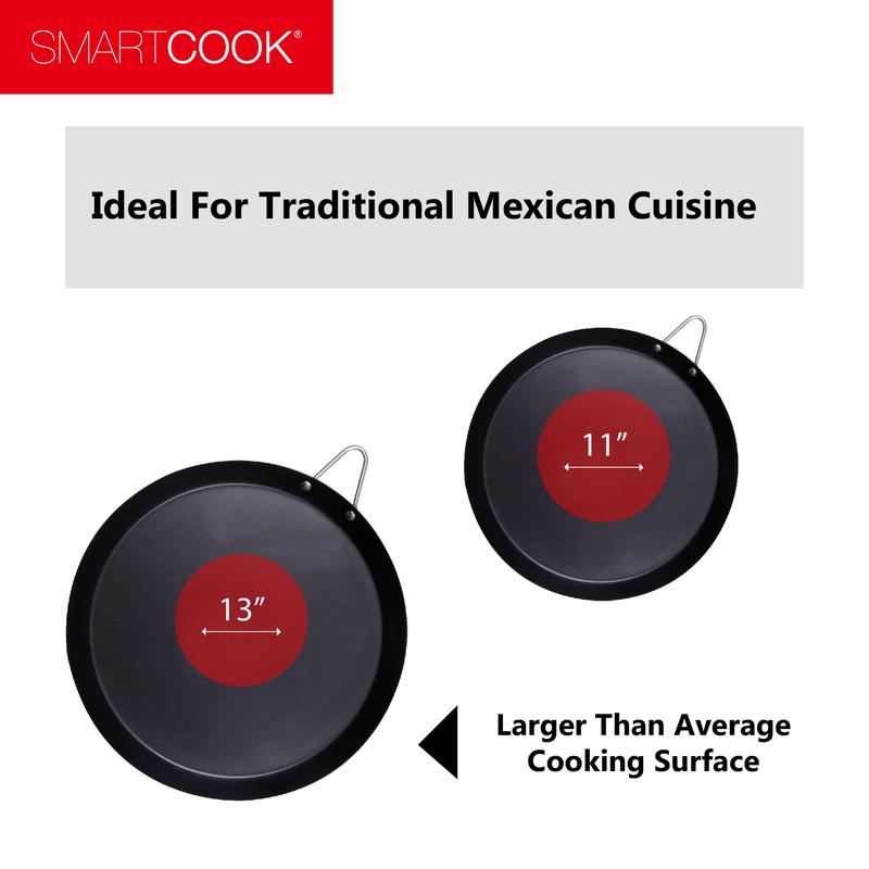 Smart Cook 11” & 13” Non-stick  Round Comal Pan with, Utensils Set and Taco Warmer –Even-Heating Surface with Durable Metal Handle,Lightweight, Comals para Tortillas, Perfect for All Stove-Tops pots and