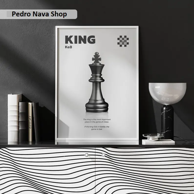 Chess King Piece Description Poster Wall Art, Black&White Chess King Playing Piece, Chess Lover Gifts, Checkmate King