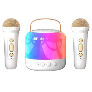 Mini Karaoke Machine with 2 Wireless Microphones, USB Rechargeable Wireless Microphone Speaker, Portable Karaoke Machine for Home Party, Multifunction