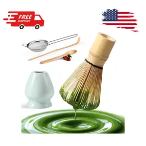 Matcha Whisk Set: Matcha Set with Bamboo Matcha Whisk and Ceramic Holder