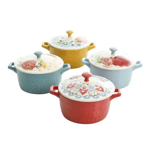 Oven & Microwave Safe Mini Ceramic Casserole Set – 4 Colorful Pieces
