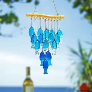 Handcrafted Blue Glass Fish Wind Chime, Large Bohemian Style Garden Accessories, Ideal for Outdoor Patio & Wedding Decor