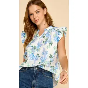 Floral W/ruffle Sleeve Top