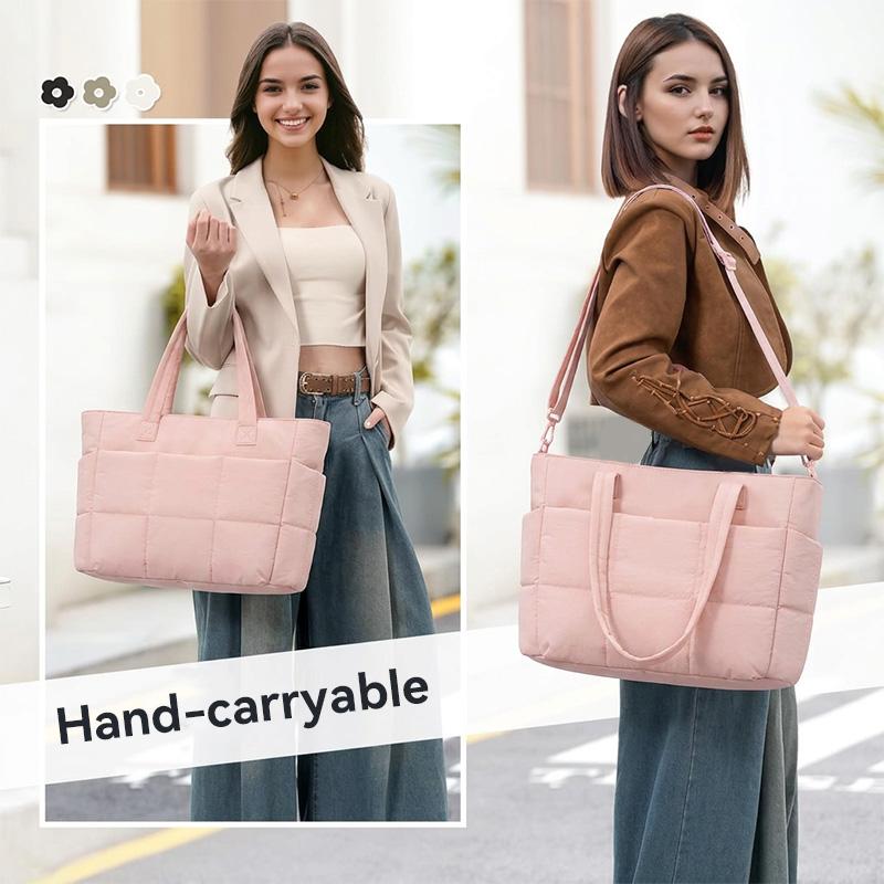 Quilted Laptop Tote Bag for Women, Womens Tote Bag,Work Tote with Luggage Strap, Multi Pocket Travel Shoulder Bag with Adjustable Strap for School Office Daily Commute