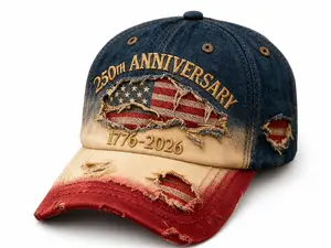 USA 250th Anniversary 1776-2026 Vintage Gradient Distressed American Flag Baseball Cap, Patriotic Washed Denim Dad Hat for Men Women