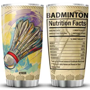 MYMISOR Badminton Tumbler Cup 20oz Badminton Nutrition Facts Mugs For Coffee Shuttlecock Sport Theme Cups Vintage Gifts For Sports Players Badminton Coach Mug Insulated Tumblers