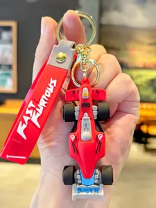 Cool 3D Formula 1 Racing Car Keychain Set, Creative F1 Race Car Keychain with Wrist Strap, Durable Anti-Lost Key Holder Bag Charm for Men Boys Teens Racing Car Lovers Car Keys Backpack Birthday Father's Day Gift Party Favors