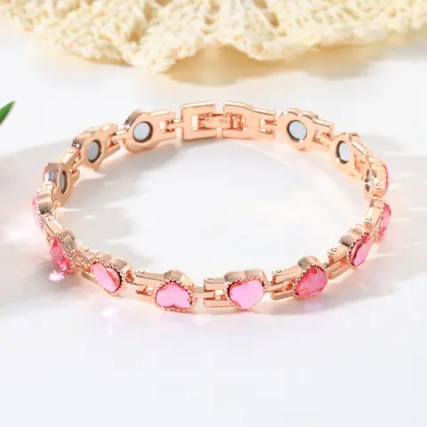 Ladies' Rose Gold Alloy Diamond Heart-Shaped Magnetic Bracelet 3500 Gauss Strong Magnetic Birthday & Christmas Gift，Valentine's Day gift, Christmas gift