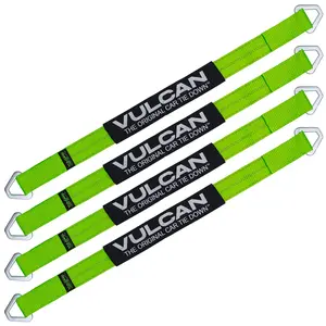 VULCAN Car Tie Down Axle Strap with Wear Pad - 2 Inch x 36 Inch - 4 Pack - High-Viz - 3,300 Pound Safe Working Load Tension Webbing