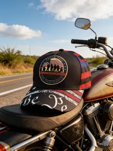 250th Anniversary Harley Baseball Cap, 1776-2026 American Eagle Flag Print, Men's Biker Hat, Patriotic Design, Perfect Gift