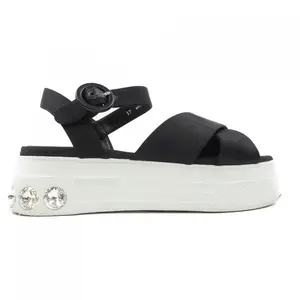 Pre-owned miu miu Cotton Small Leather Goods Linen Platform Sandals
