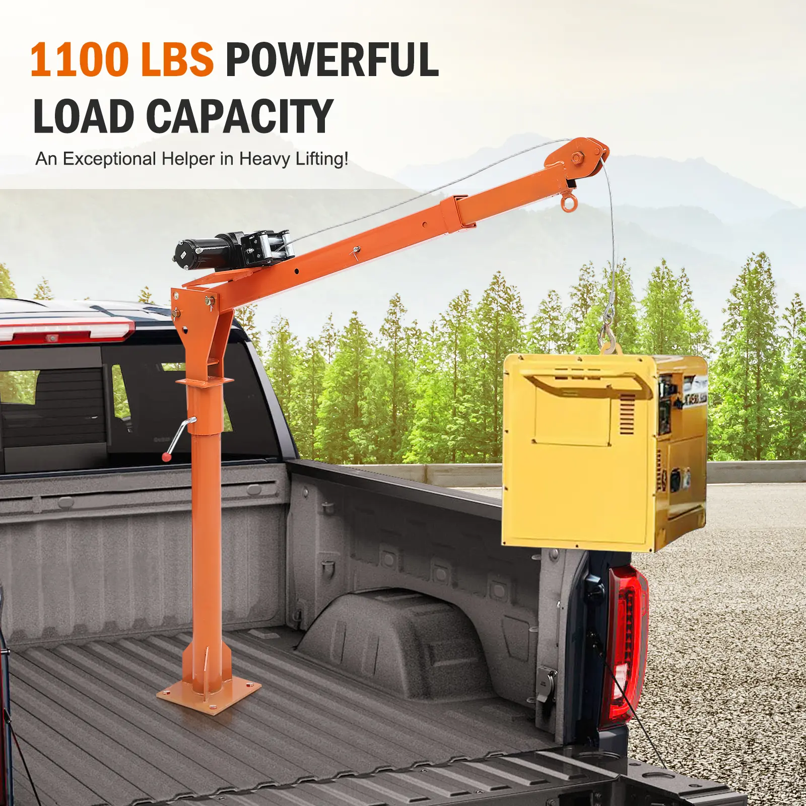 Garvee 12V Electric Pickup Truck Crane, 1000lbs Heavy Duty Bed Hoist with 3500lb Winch & 360° Swivel, Portable Folding Lift