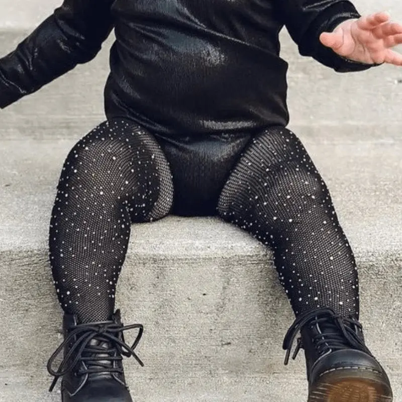 Rhinestone Fishnet Tights - Black
