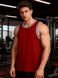 Men's Ribbed Trim Striped Tank Top, Slim Fit Sleeveless Muscle Tee, Soft Elastic Sports Shirt for Gym Training & Casual Wear, Gym Athletic Clothes
