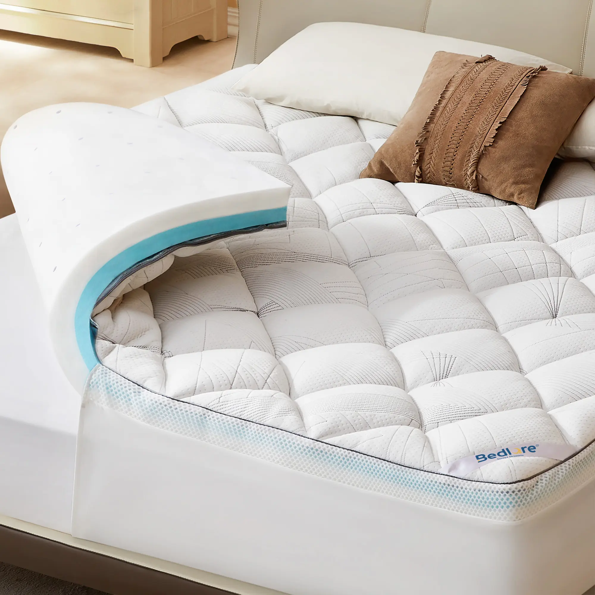 【SummerWins】BEDLORE Breathable Gel Memory Foam Mattress Topper for Back Pain Relief: 4-Inch Dual-Layer Medium Support with 2" Cooling Foam + 2" Fluffy Pillow Top, Pressure-Relieving Fitted Pad, Machine Washable Cover, Perfect for Guest Bed