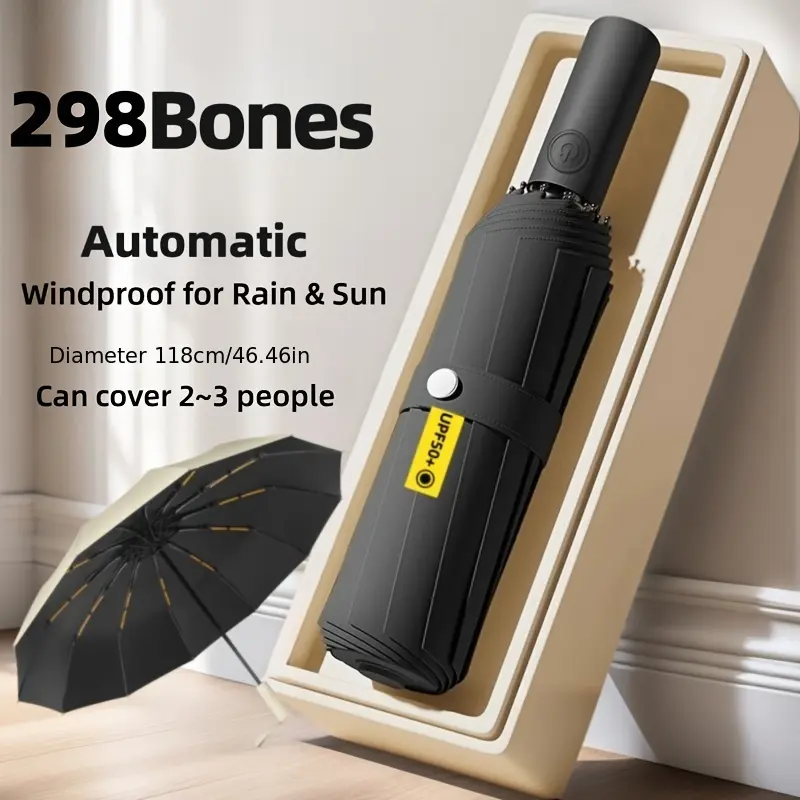 Premium Collapsible Travel Umbrella - Windproof, Compact, Easy Auto Open - Resists Up To 55 MPH Winds - Perfect For Rain, Wind, Backpack, Car - Folding Umbrella (Multiple Colors)