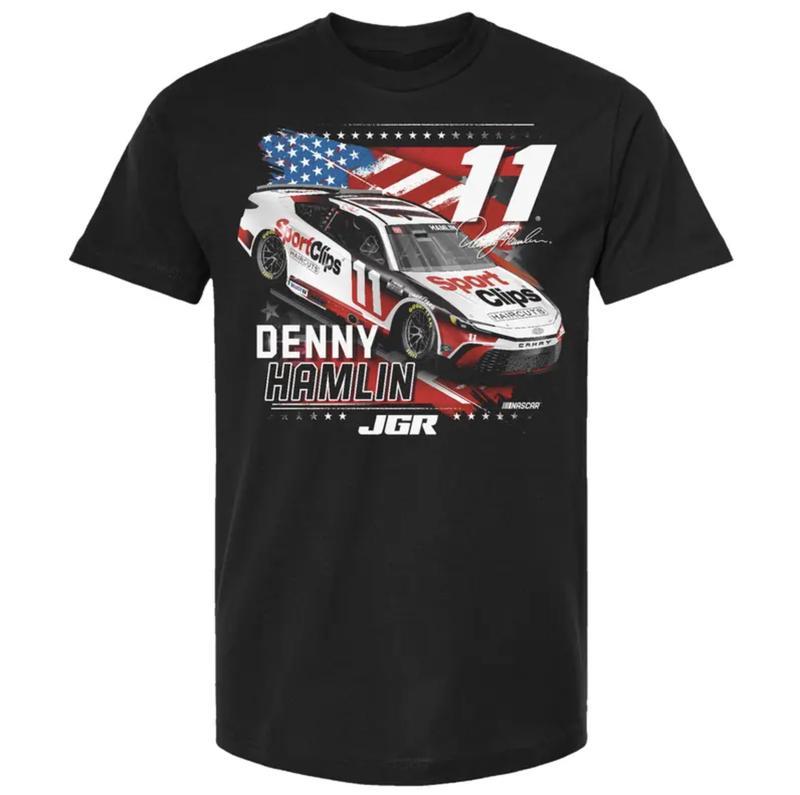 Denny Hamlin #11 NASCAR Racing Tee, JGR Team T-Shirt, American Flag Patriotic Top, Gift for Motorsports Fans Unisex Sweatshirt, Hoodie, Comfort Colors