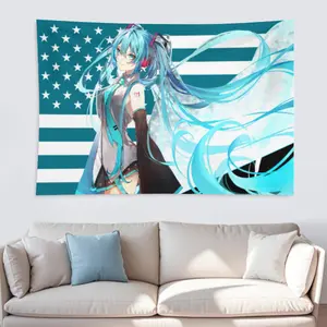 60in x 40in  home decor banner Anime Tapestry H-Hatsunes M-Miku American Flag Banner Cute Anime Background Cloth Teen Girl Bedroom Decor Kawaii Wallpaper Gifts funny hanging poster fan bedroom living room gift