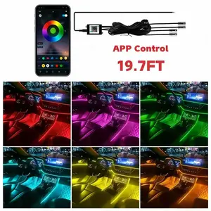 19.7FT Music Sync Car Ambient Light,APP Control,Easy to Install,RGB Multi-color,Adjust the Atmosphere,Interior Decoration,Split Fiber Optic for Car Door,Dashboard,Footwell