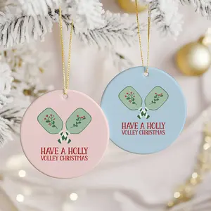 Pickleball Ceramic Ornament Christmas Decor | Have a Holly Volley Christmas | Paddle Holiday Gift | Xmas Tree Decoration