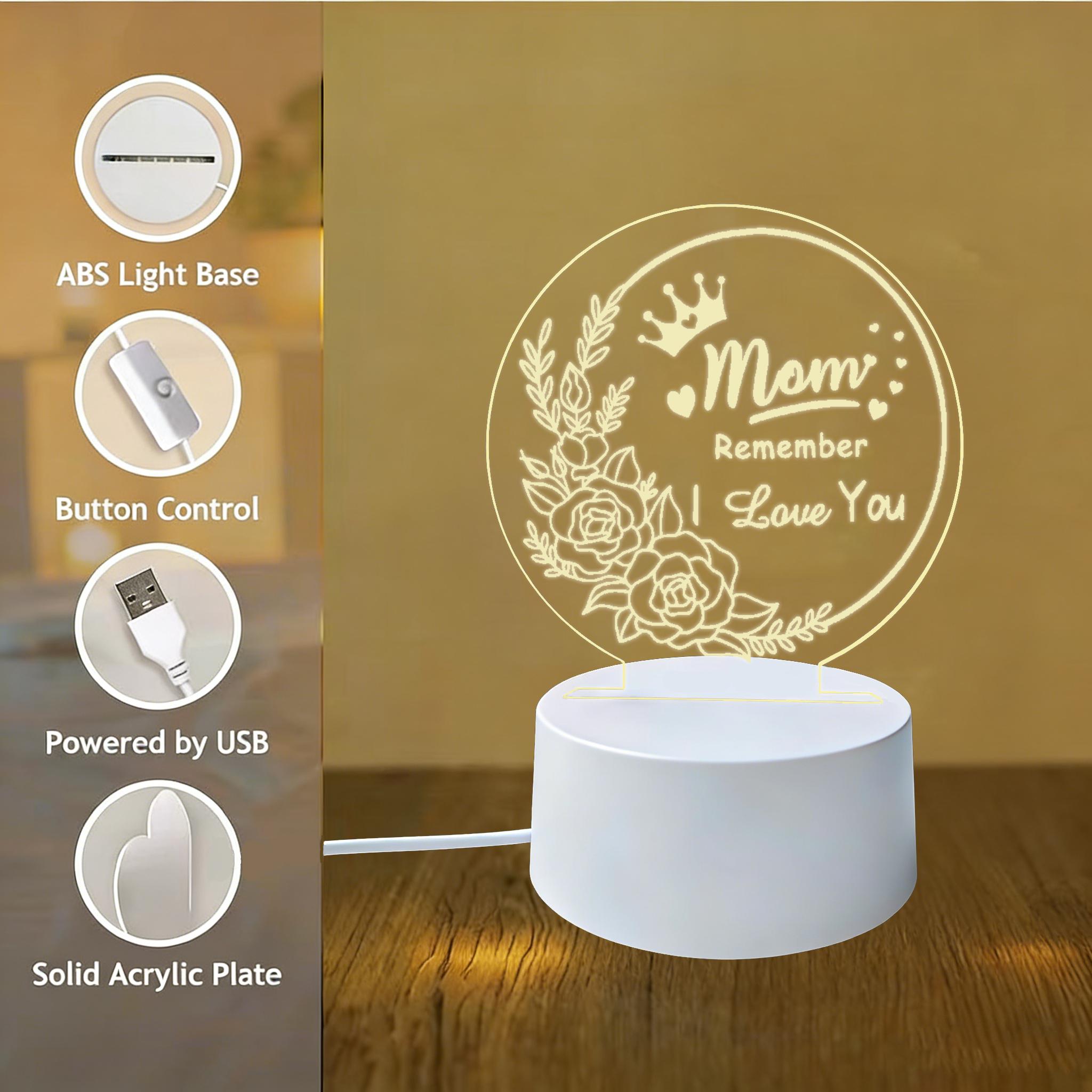 Mom Remember I Love You 2D Acrylic LED Night Light, Rose Crown Engraved Warm White Bedside Lamp, USB Powered Desk Decor Lamp, Best Mother's Day Birthday Gift for Mom, Bedroom Living Room Home Decor Nightlight