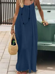 Casual Solid Color Halter Long Dress, Deep Back Design, Chic Vacation Style, Loose Fit, Flowy Fabric, Perfect for Relaxing Days