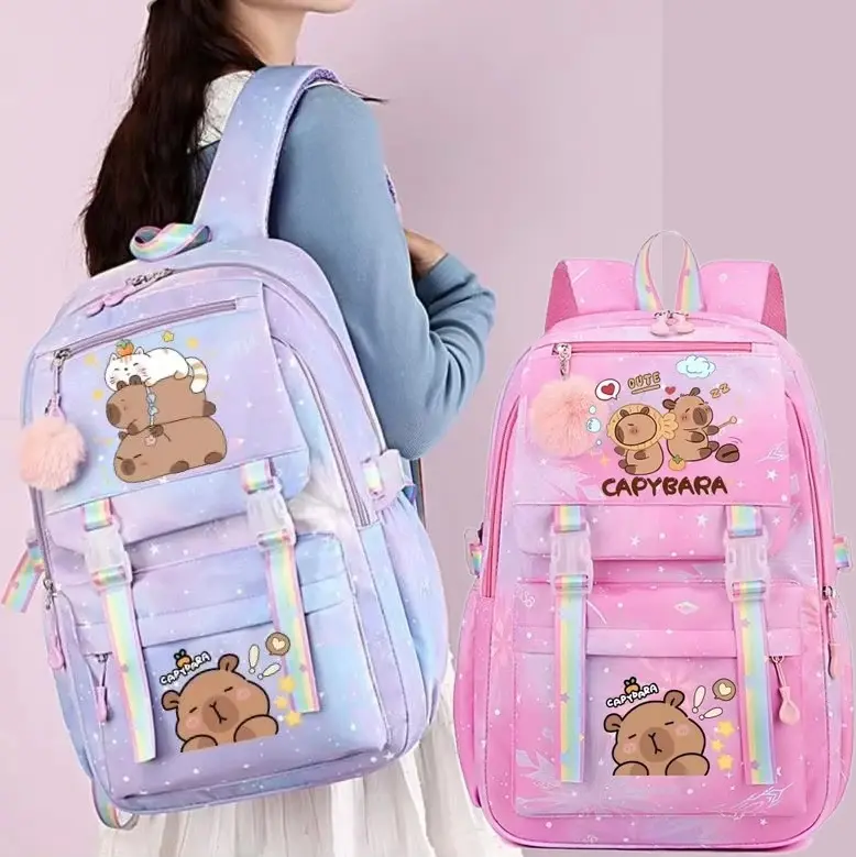 Hot Capybara Print Large Capacity Backpack, Lightweight Cute Daypack, Cartoon Schoolbag Girl Casual Bag Women Men Backpack