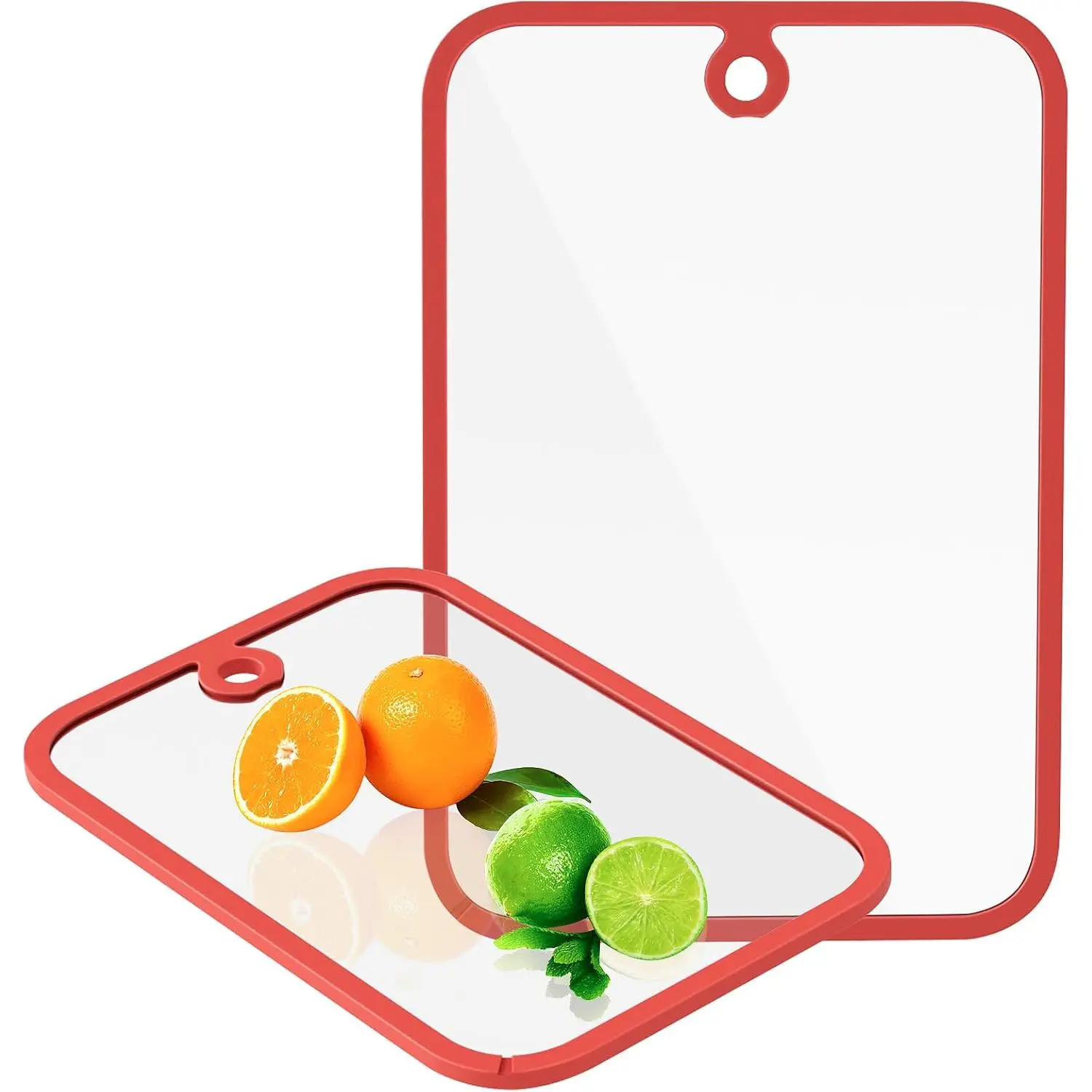 Cutting Board, Glass Cutting Boards for Kitchen, 2Pcs Chopping Board Set with Non-Slip Edges & Hanging Hole, Dishwasher- Safe Clear Cutting Board for Countertop, Meal Prep & Serving