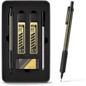 0.7mm Mechanical Pencil with Metal  Case, 1 count Metal Mechanical Pencil with 120 count HB Lead Refills,4B Erasers and 9 count Eraser Refills, for Writing Drafting Drawing and Sketching()