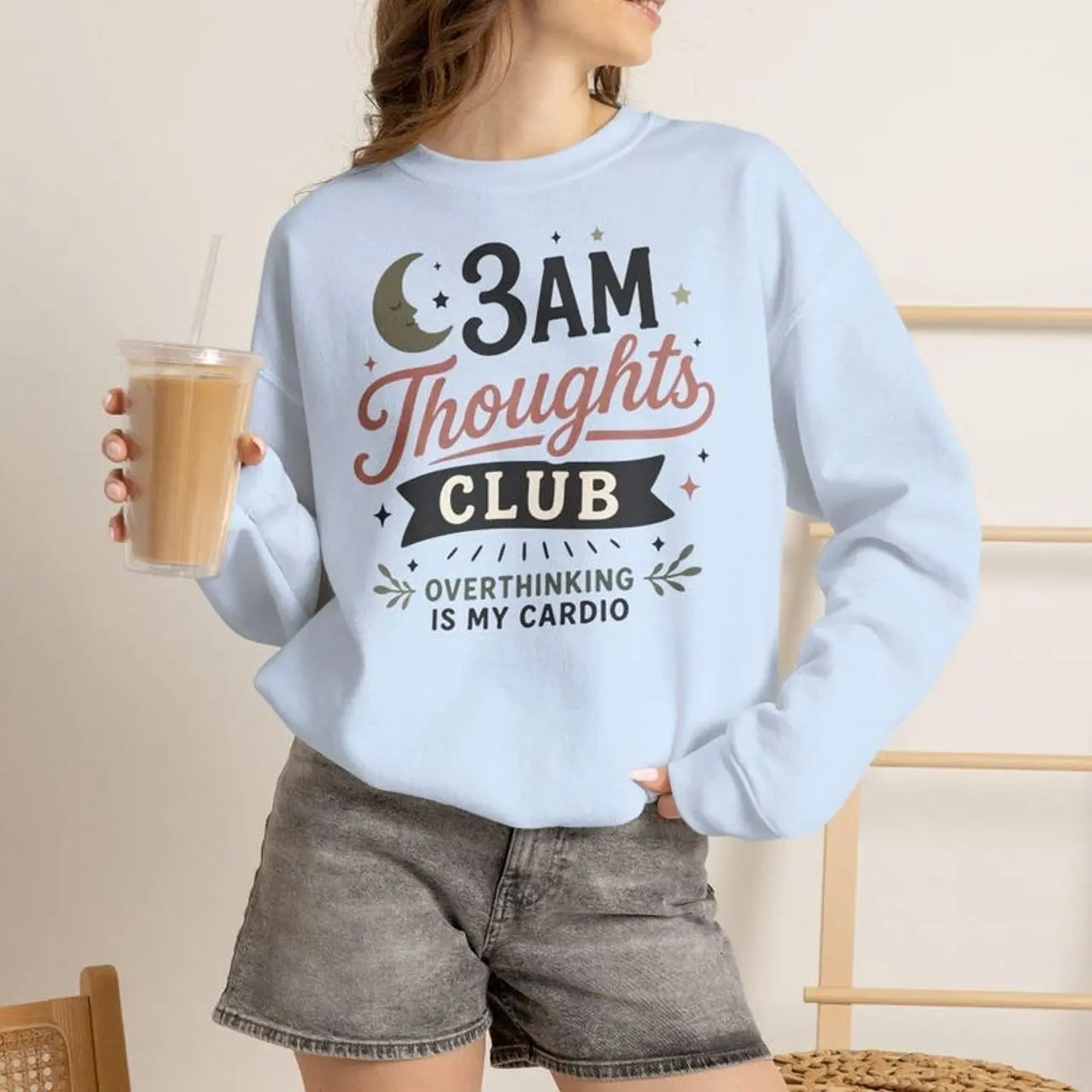 Overthinking Is My Cardio Sweatshirt, 3AM Thoughts Club Crewneck, Funny Anxiety Humor Gift for Overthinkers 2D2