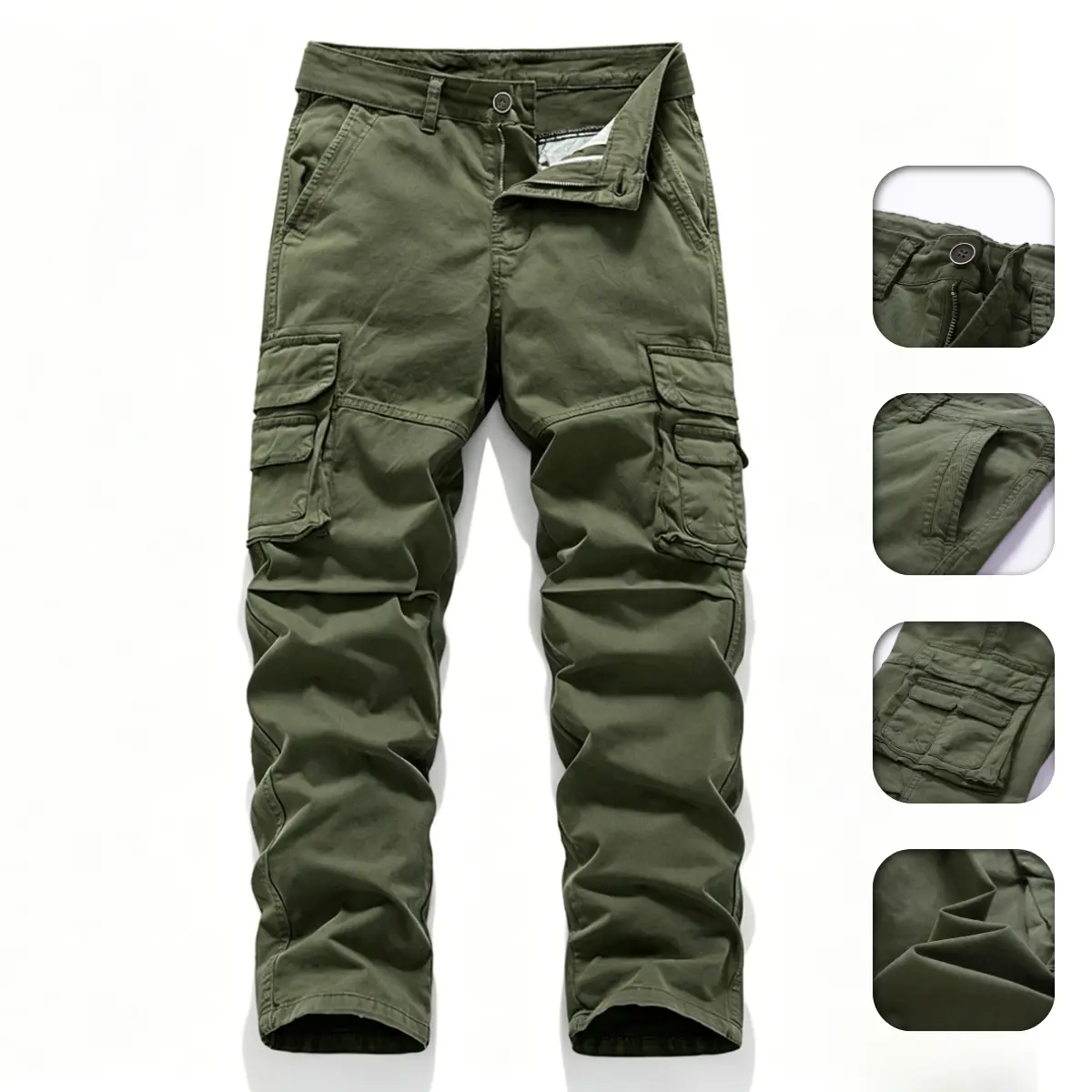 American Vintage Workwear Pants for Men — Washed, Distressed, Multi-Pocket Casual Pants